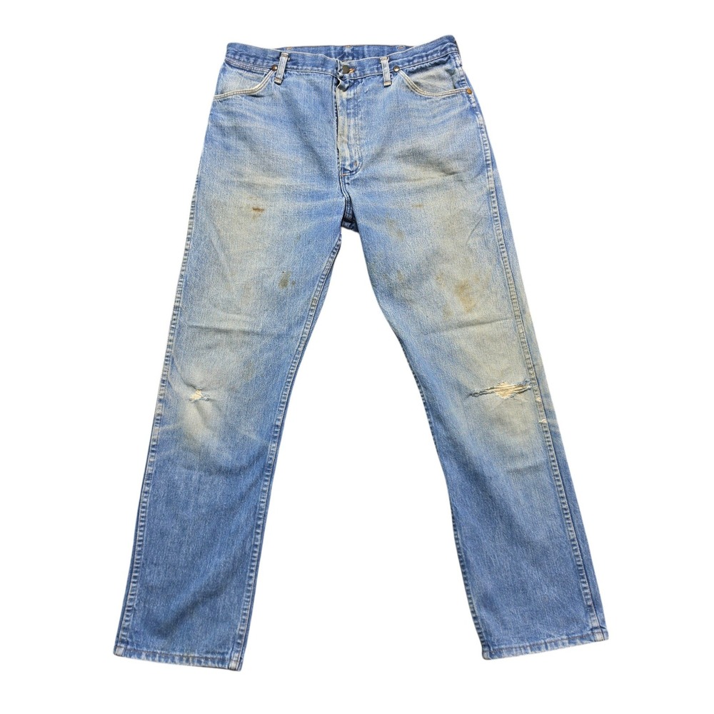 Vintage Grunge Distressed Straight Leg Jeans Mens 36x31 Blue Wrangler